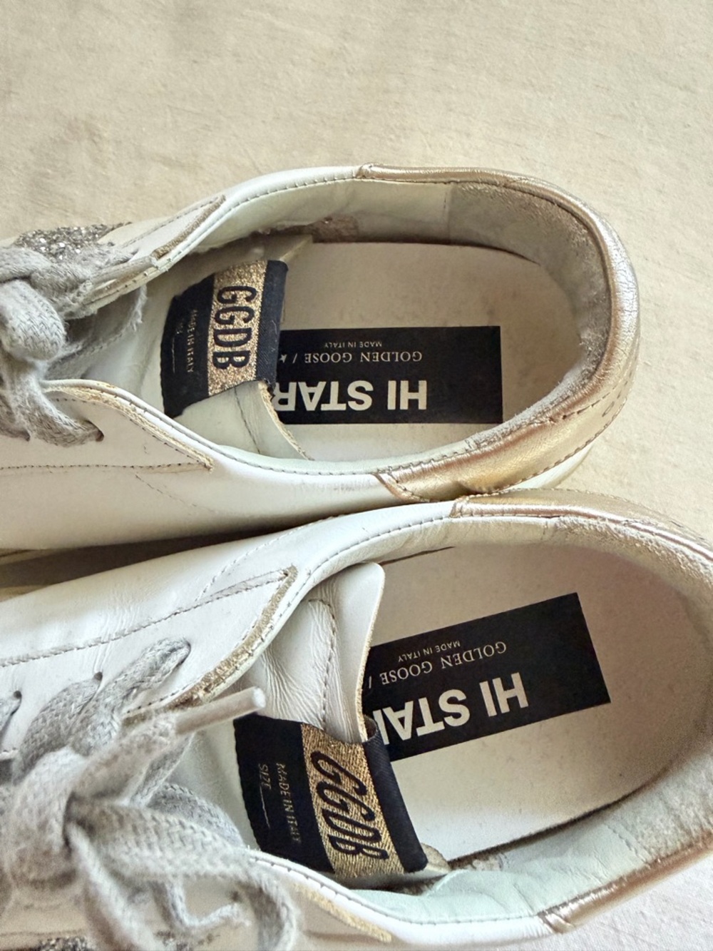 Golden Goose White Leather Sneakers with Silver Glitter Star - Picture 5 of 8